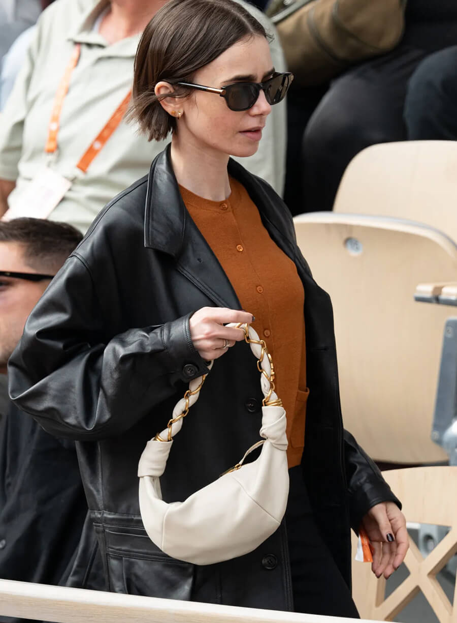 Lily Collins French Open 2026 Leather Jacket