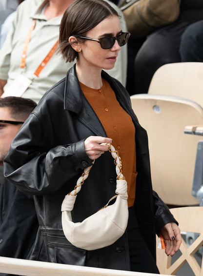 Lily Collins French Open 2026 Leather Jacket