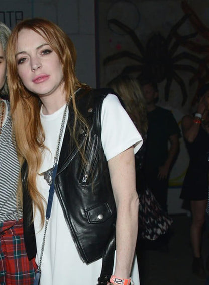 Lindsay Lohan Coachella Valley Music Leather Vest