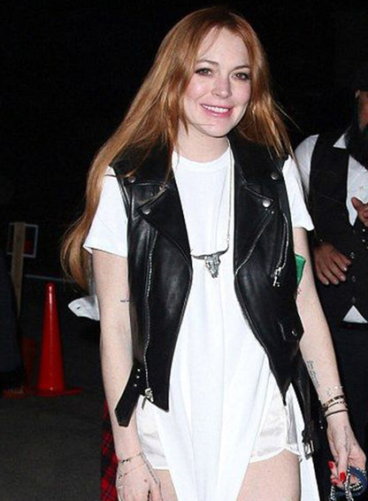 Lindsay Lohan Coachella Valley Music Leather Vest
