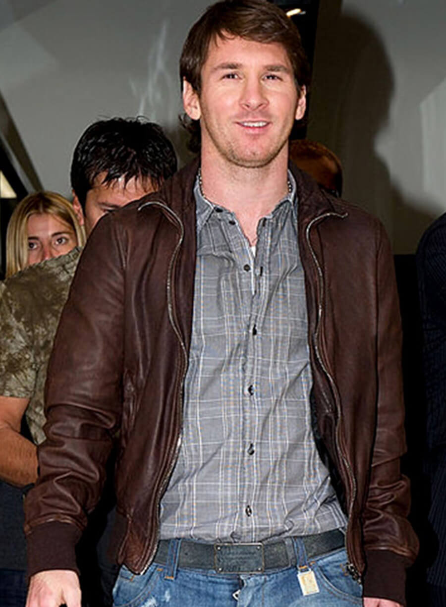 Lionel Messi Brown Leather Jacket