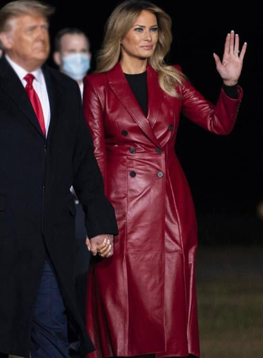 Melania Trump Red Leather Trench Coat