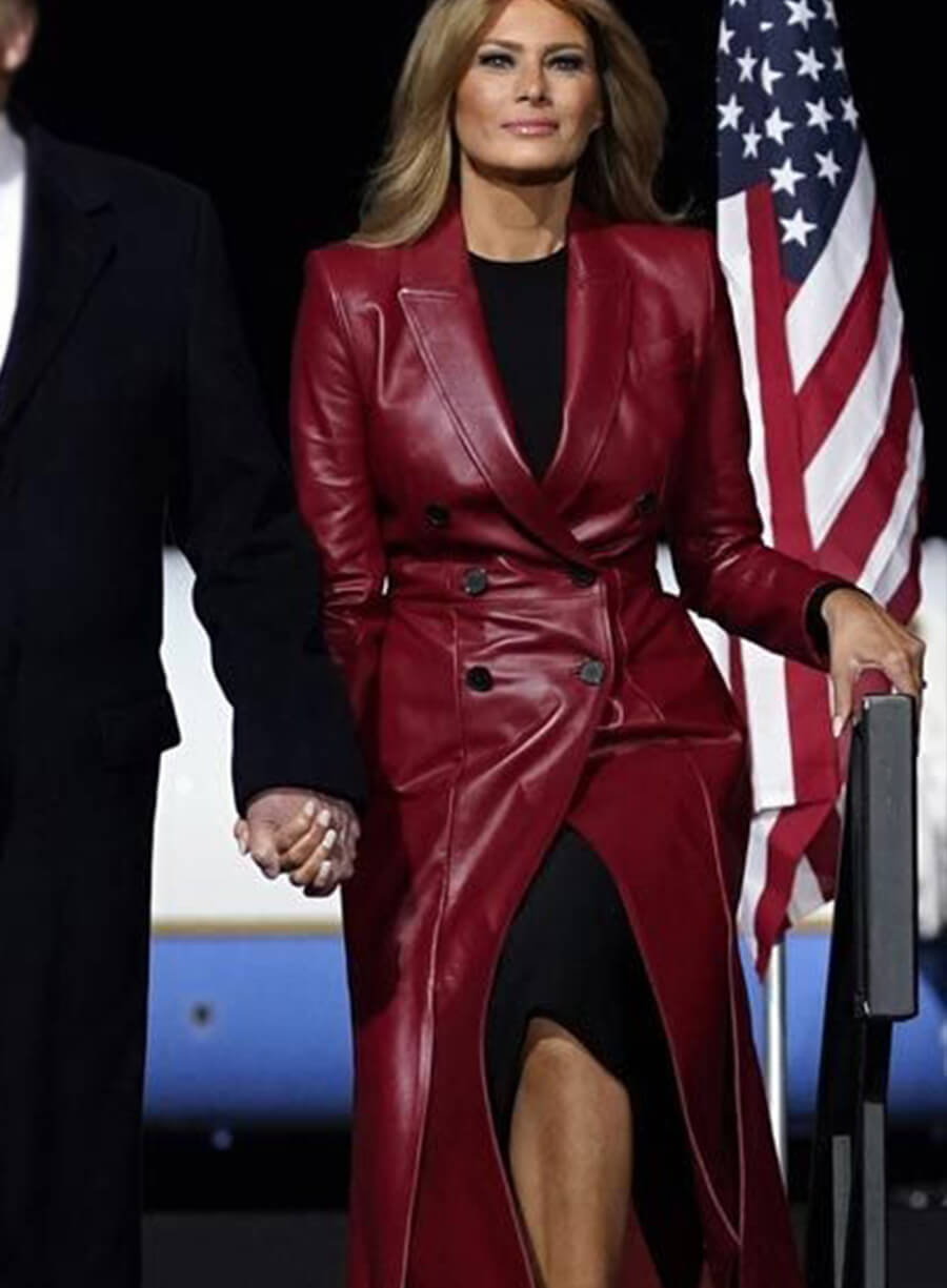 Melania Trump Red Leather Trench Coat