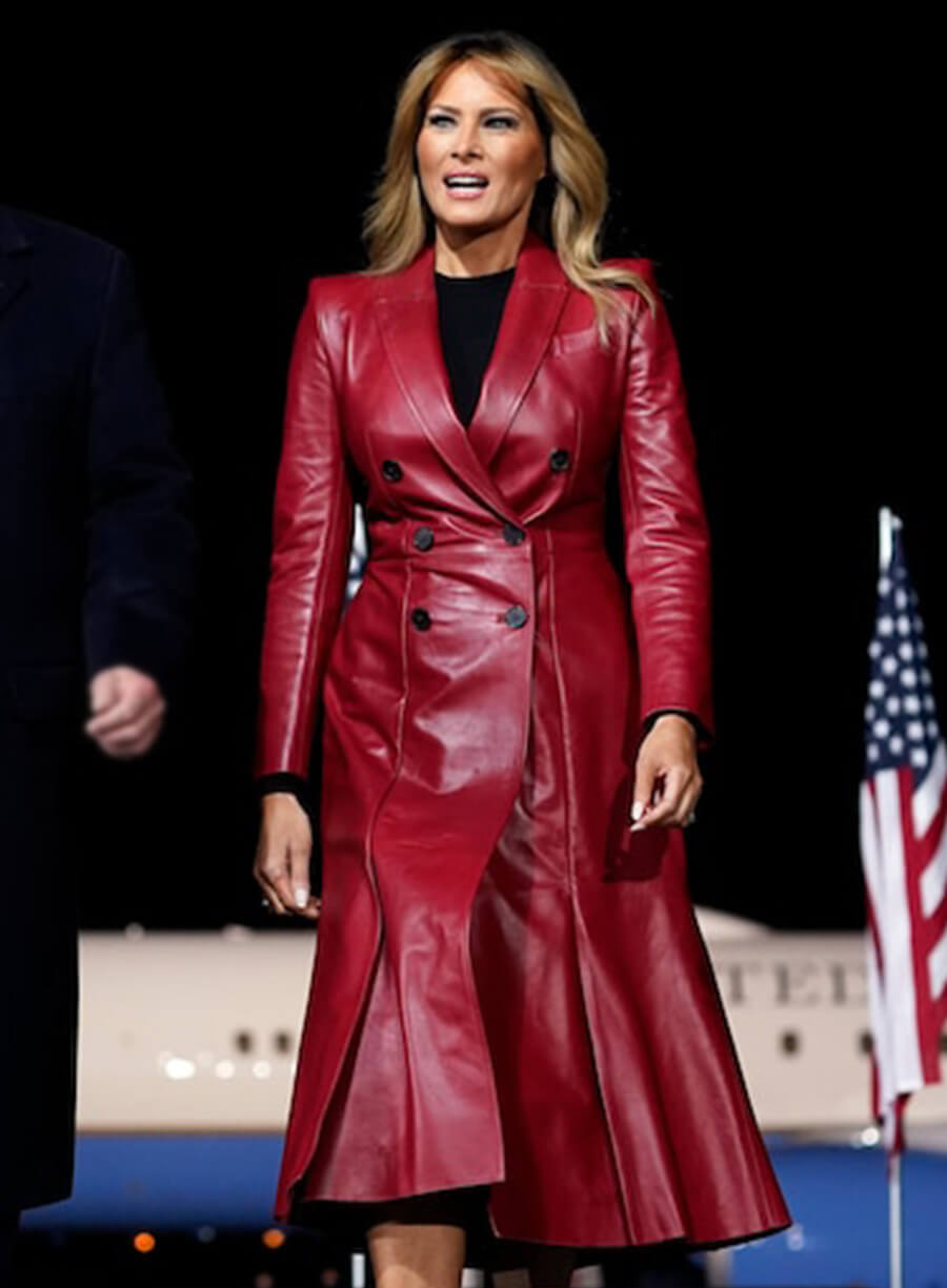 Melania Trump Red Leather Trench Coat