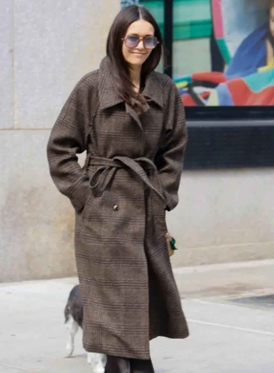 Nina Dobrev Street Style 2026 Plaid Coat