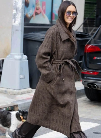 Nina Dobrev Street Style 2026 Plaid Coat