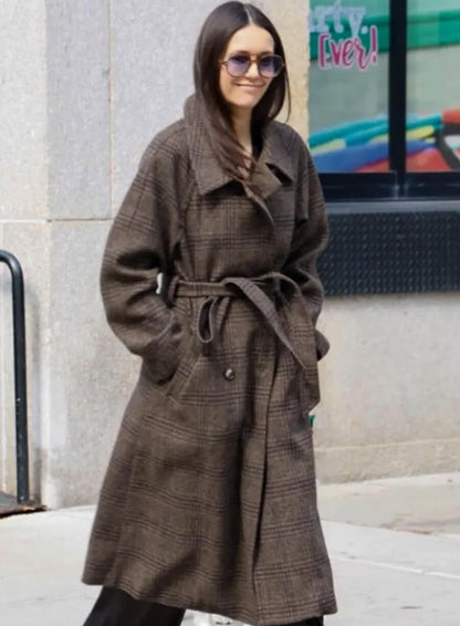 Nina Dobrev Street Style 2026 Plaid Coat