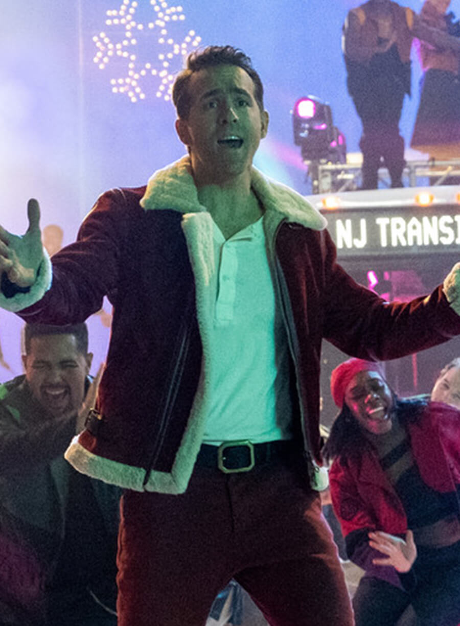 Ryan Reynolds Spirited Red Shearling Leather Jacket