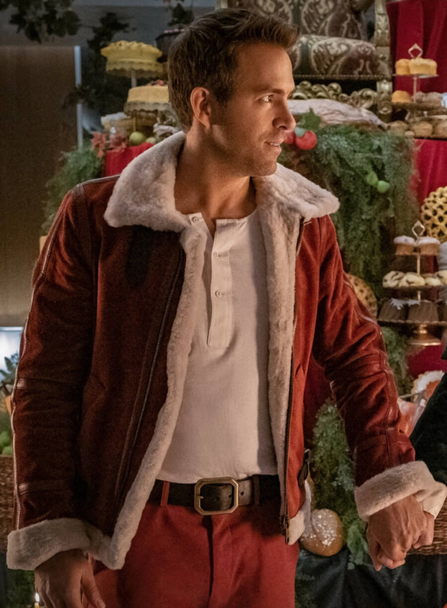 Ryan Reynolds Spirited Red Shearling Leather Jacket