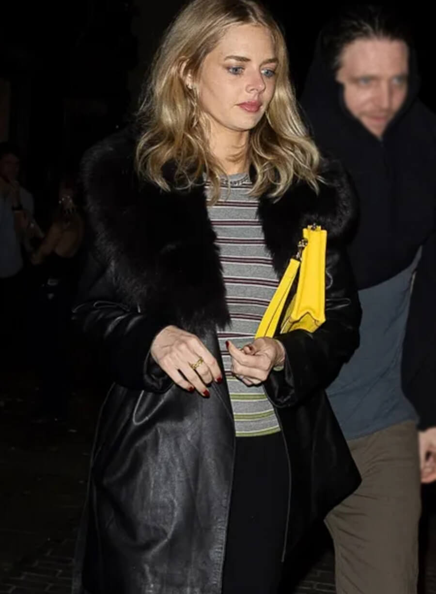 Samara Weaving Black Leather Coat