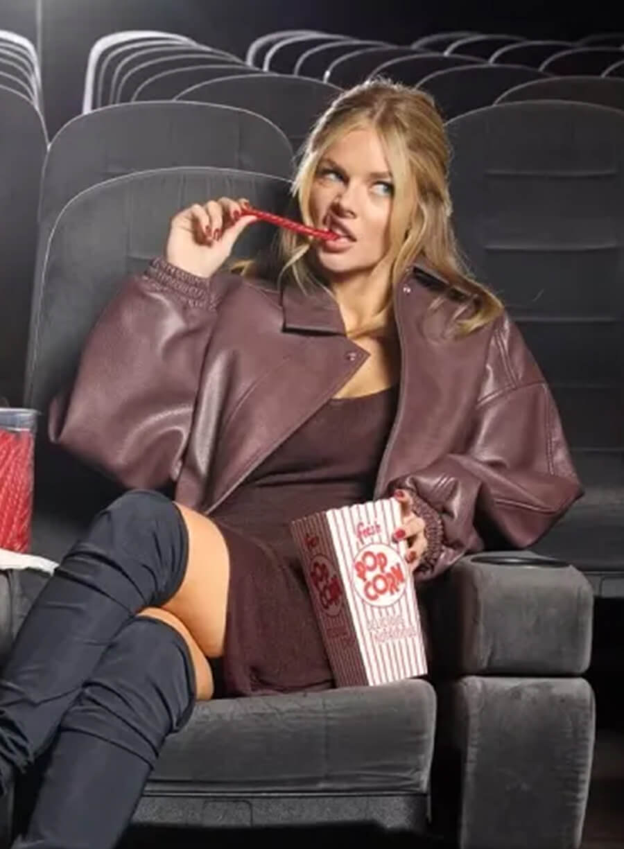 Samara Weaving Burgundy Leather Jacket