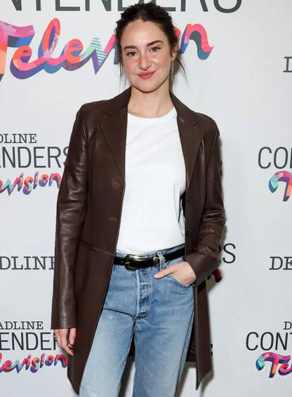 Shailene Woodley 2026 Deadline Contenders Leather Coat