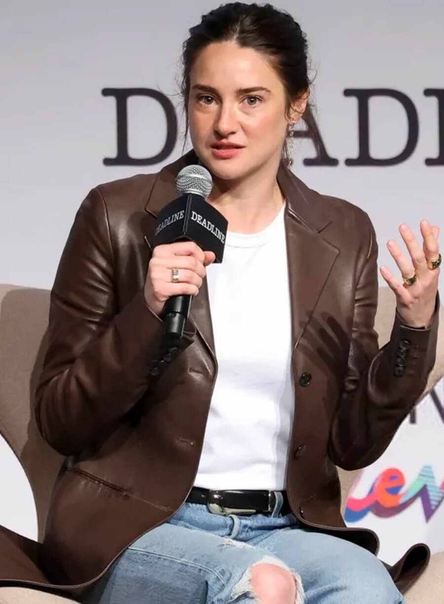 Shailene Woodley 2026 Deadline Contenders Leather Coat