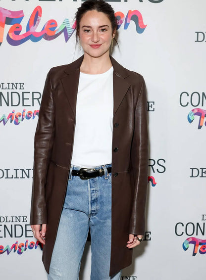 Shailene Woodley 2026 Deadline Contenders Leather Coat