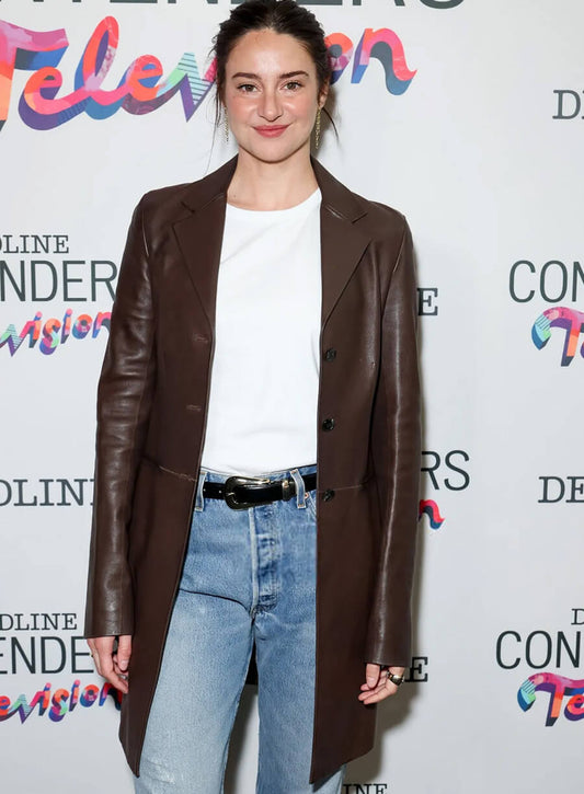 Shailene Woodley 2026 Deadline Contenders Leather Coat
