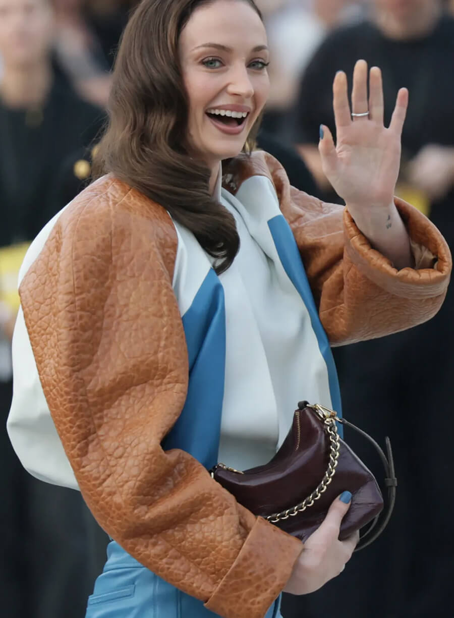 Sophie Turner Paris Fashion Week Leather Jacket