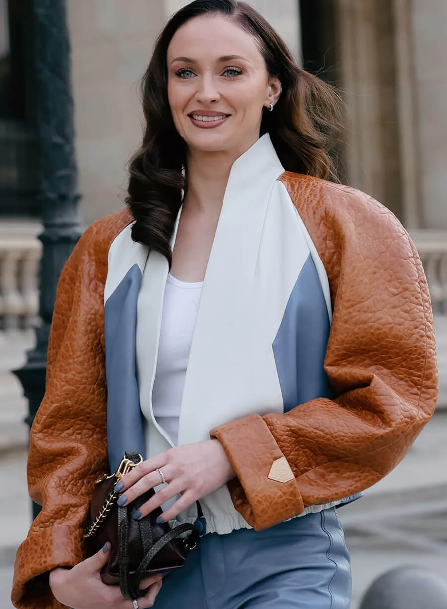 Sophie Turner Paris Fashion Week Leather Jacket