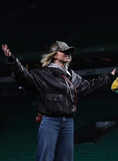 Sydney Sweeney Sporting CP Soccer Match Leather Jacket