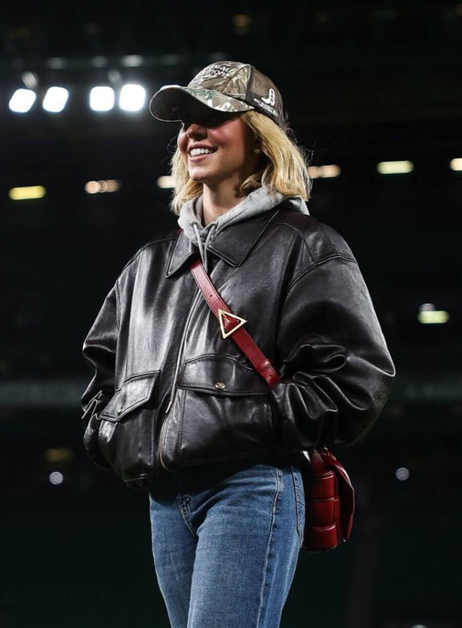 Sydney Sweeney Sporting CP Soccer Match Leather Jacket

