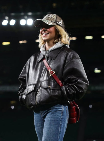 Sydney Sweeney Sporting CP Soccer Match Leather Jacket

