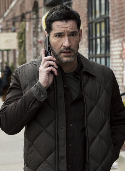 Tom Ellis CIA 2026 Colin Glass Green Puffer Jacket
