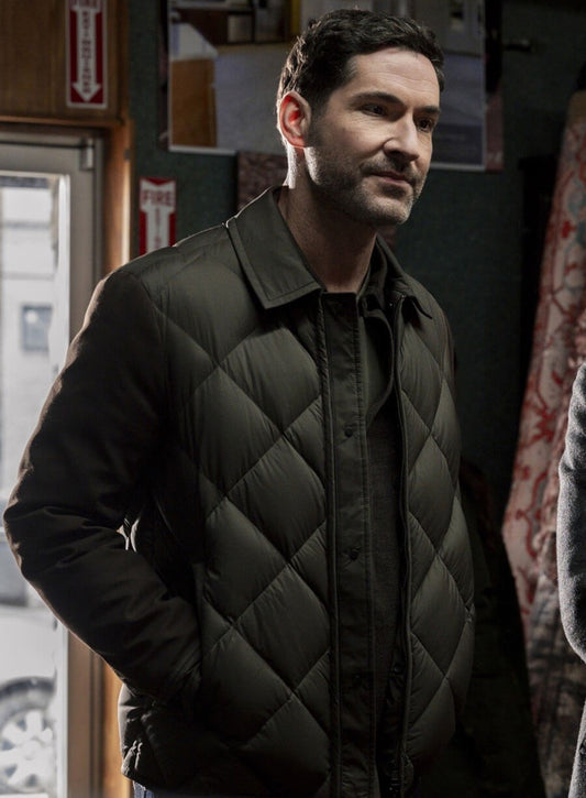 Tom Ellis CIA 2026 Colin Glass Green Puffer Jacket